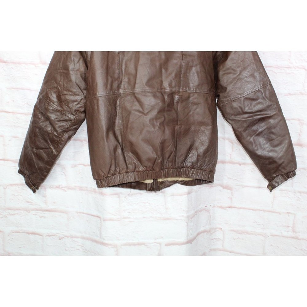 Eddie Bauer Brown Leather Nylon Lined Down Jacket Size L Tall - Picture 8 of 10